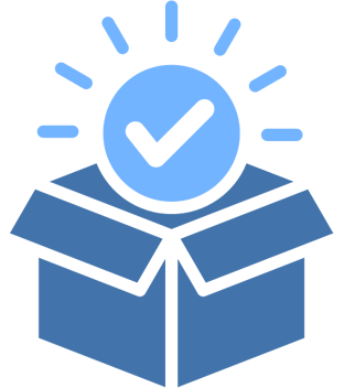 A blue box with an image of a sun and a check mark
